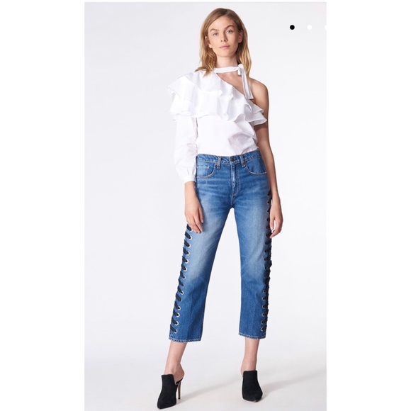 VERONICA BEARD Ines Girlfriend lace up jeans Stone - Picture 1 of 13